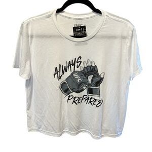 NWT UFC Women’s White Short Sleeve Graphic Crop Top “Always Prepared” - Size L